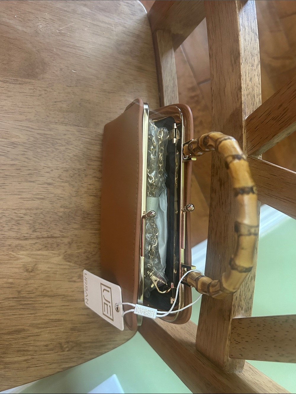 Urban Expressions Brown Satchel with Bamboo Handle and Gold Accent - Picture 2 of 2